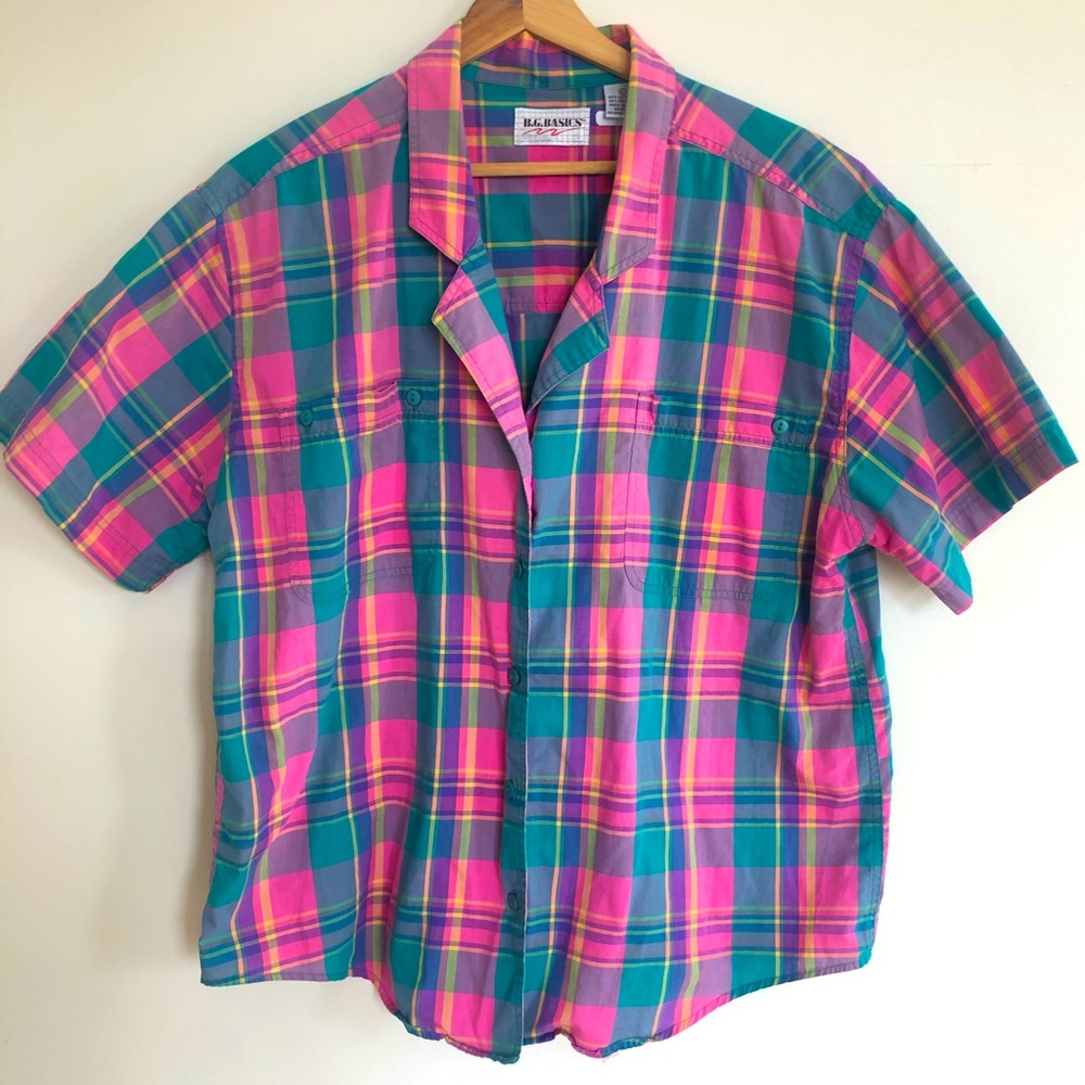 Vintage BG Basics Pink & Green Plaid Shirt